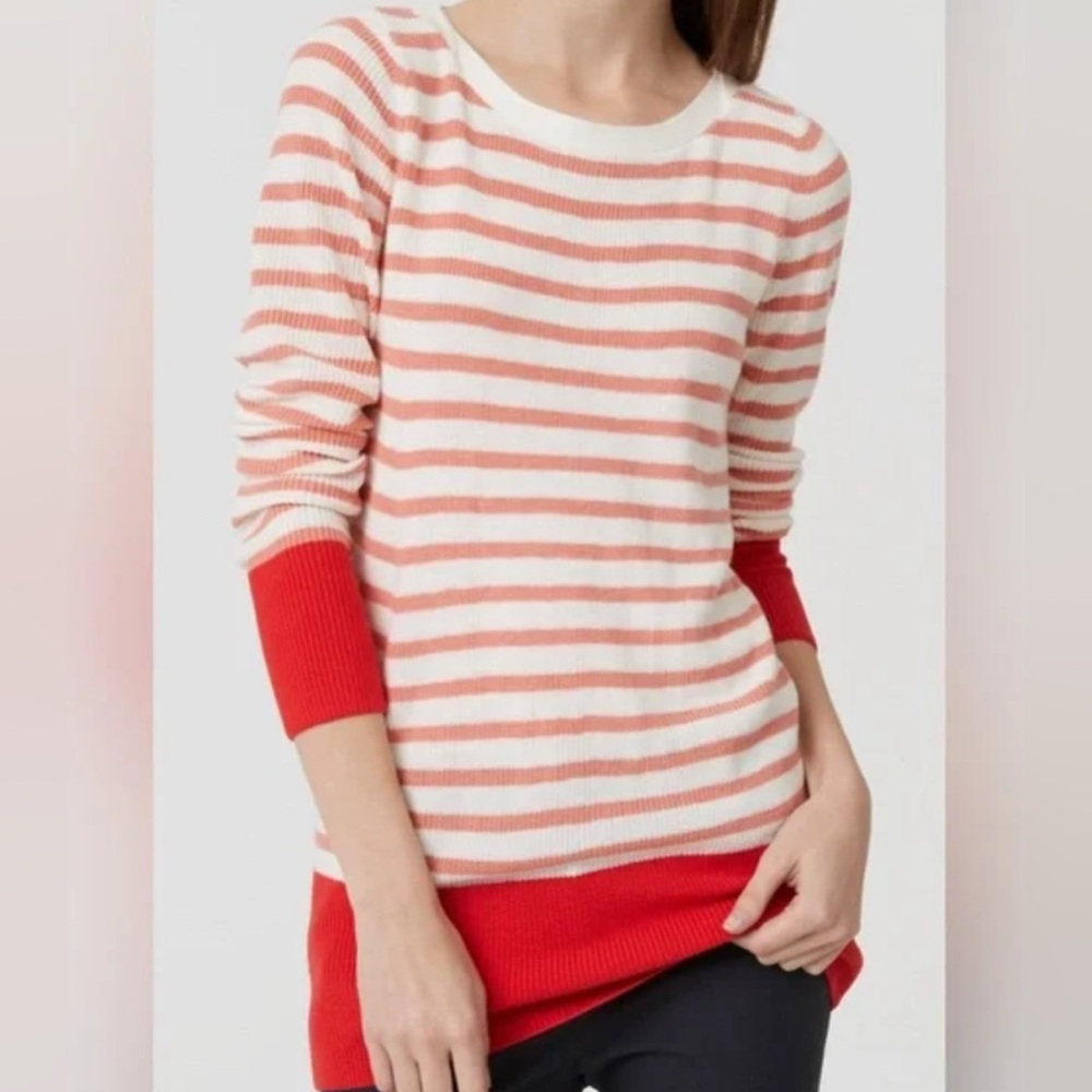 LOFT Red and White Striped banded Sweater